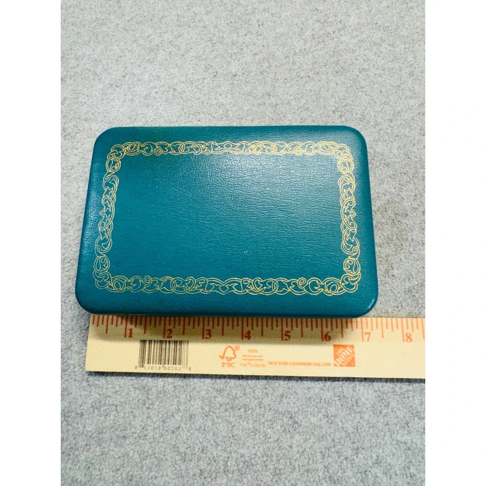 Vintage Farrington Jewelry Box Teal Blue Pink‎ Satin Mid Century Vanity Case